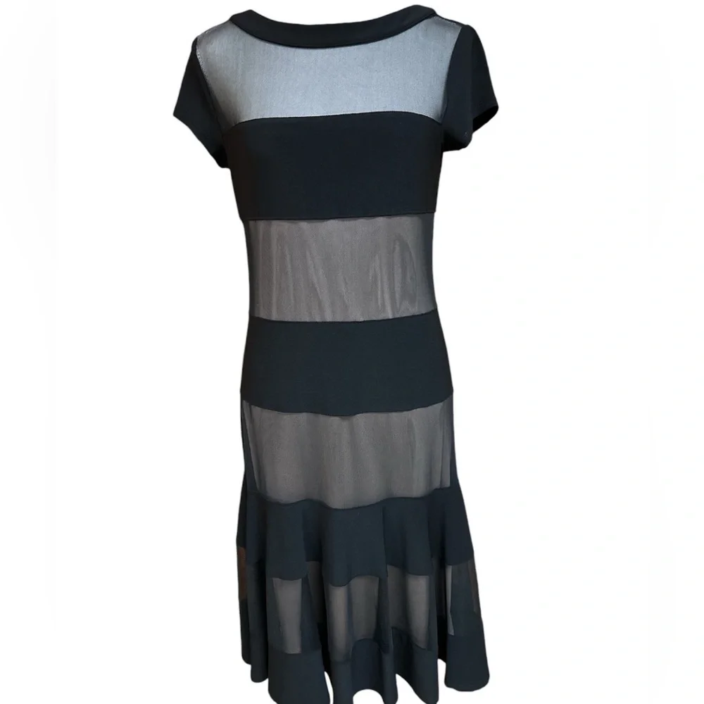 R&M Richards Mesh Lined Panels Swing Hem Cap Sleeve Dressy A-Line Dress S6 EUC - Picture 2 of 11